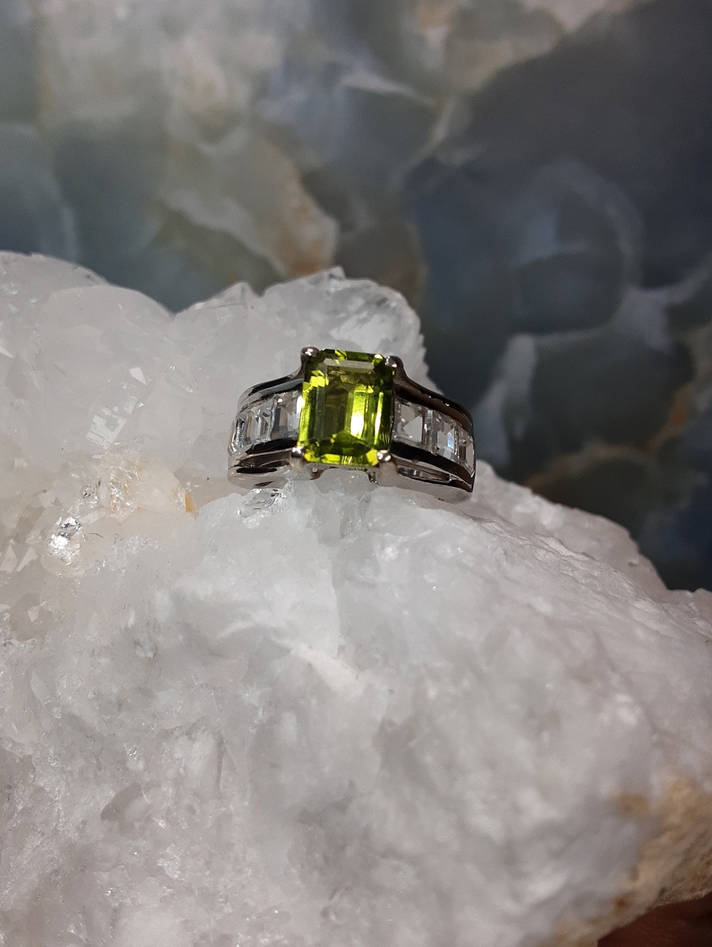 925 Peridot, White Topaz Ring. PRICE IS FIRM.